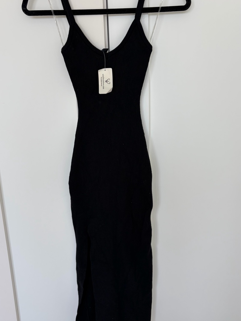 Black Ribbed V-Neck Bodycon Dress